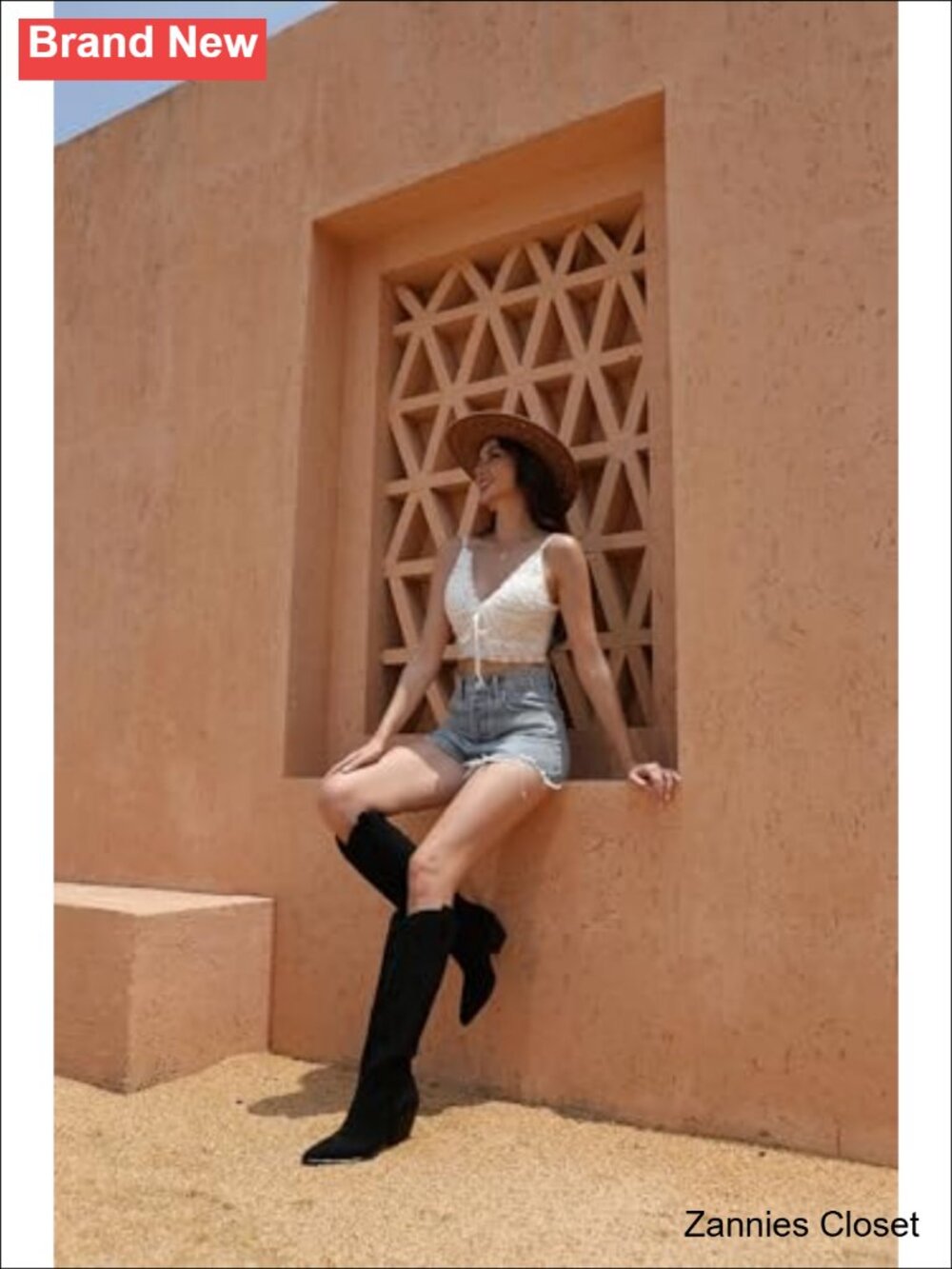 🤠 Embroidered Pointed Toe Faux Suede Cowboy Boots Knee High Western Block Heel - Picture 4 of 6